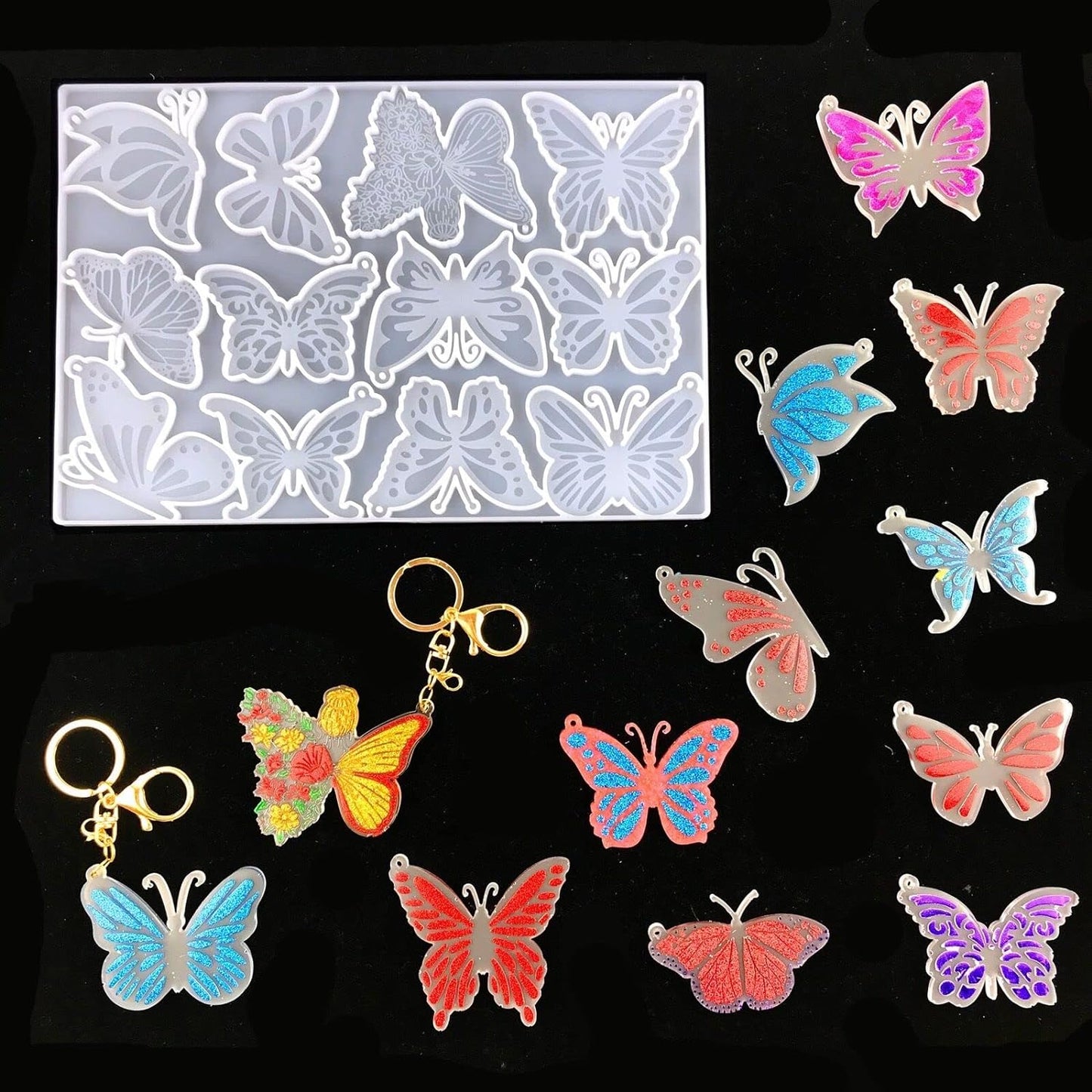 قالب سيليكون ابيض مستورد (12) شكل مختلف من الفراشات يستخدم فى اعمال الريزن و الهاند ميد